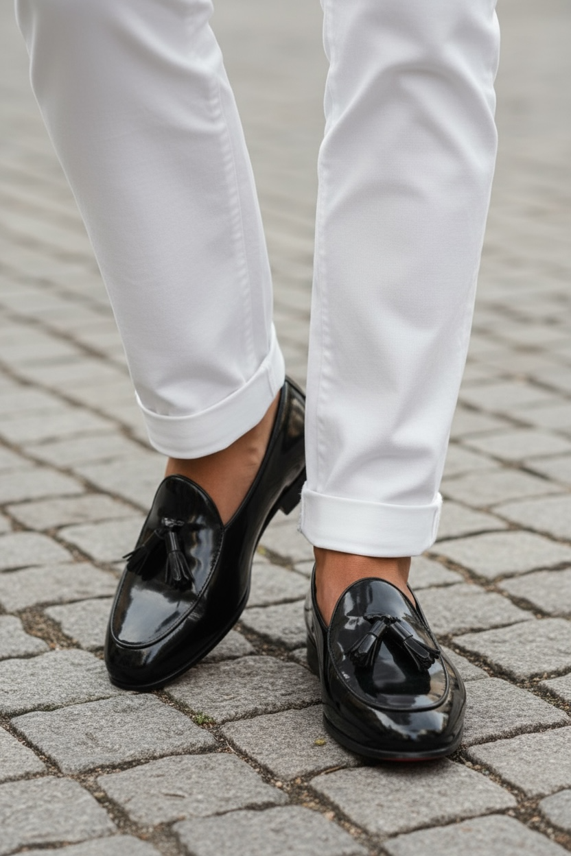 Siyah Deri Rugan Loafer Kırmızı Kösele Taban Erkek Ayakkabı