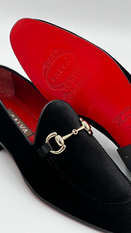 Siyah Kadife Erkek Kösele Taban Loafer