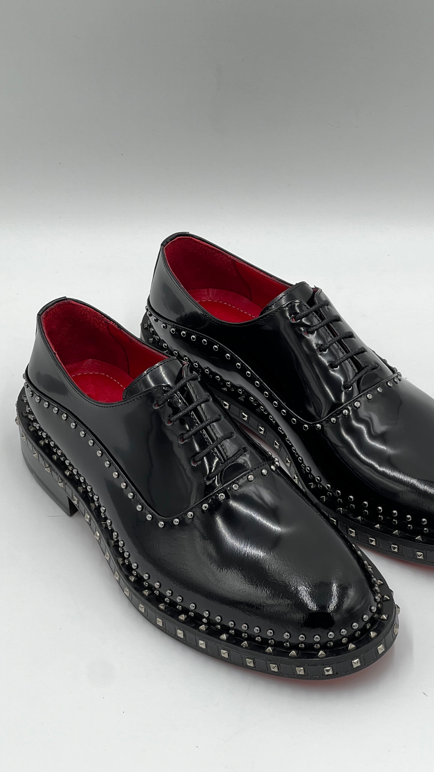 Siyah Taşlı Rugan Bağcıklı Kırmızı Kalın Kırmızı Kösele Erkek Ayakkabı