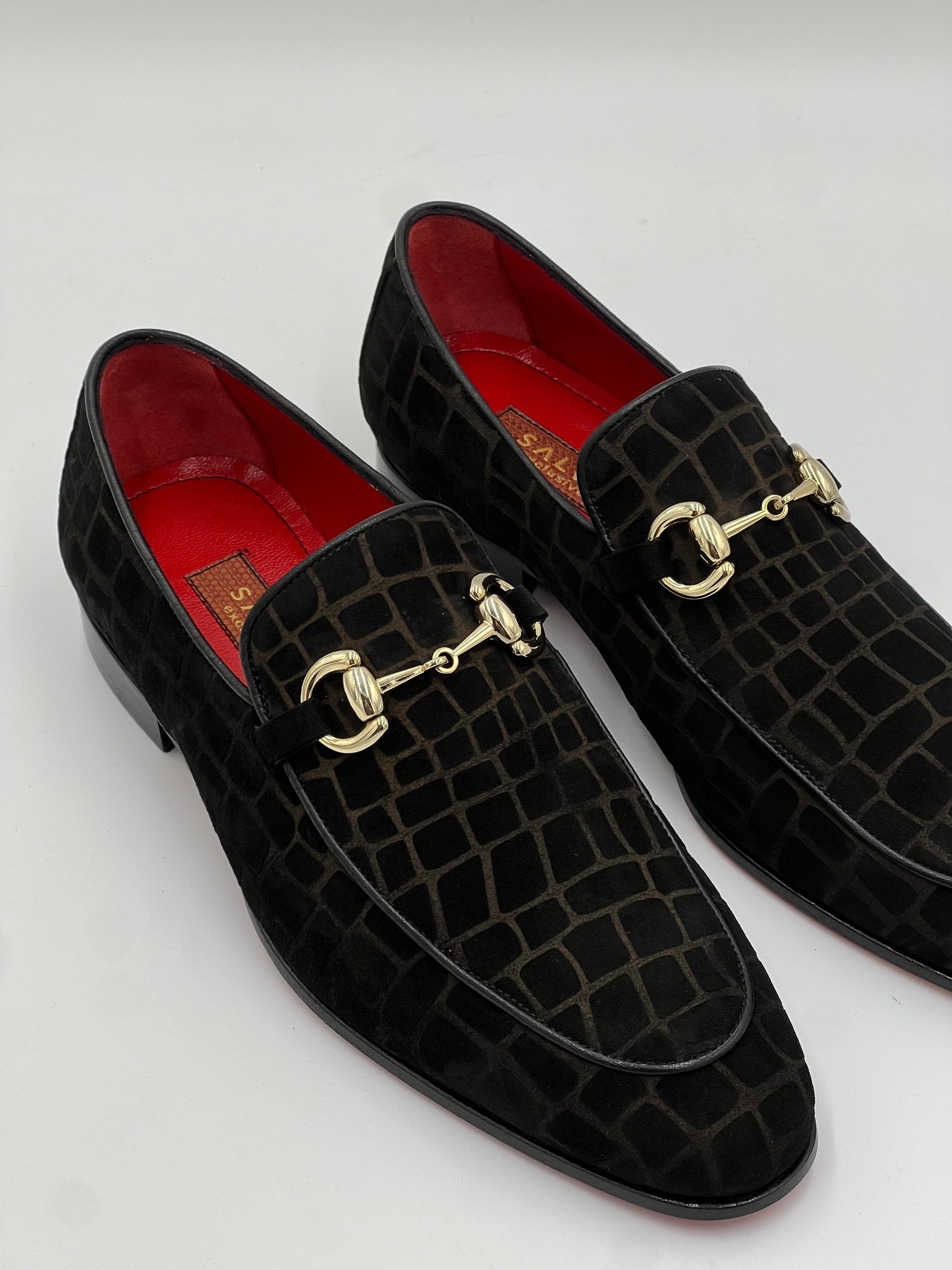 Siyah Süet Kroko Baskı Kıemızı Kösele Taban Erkek Ayakkabı