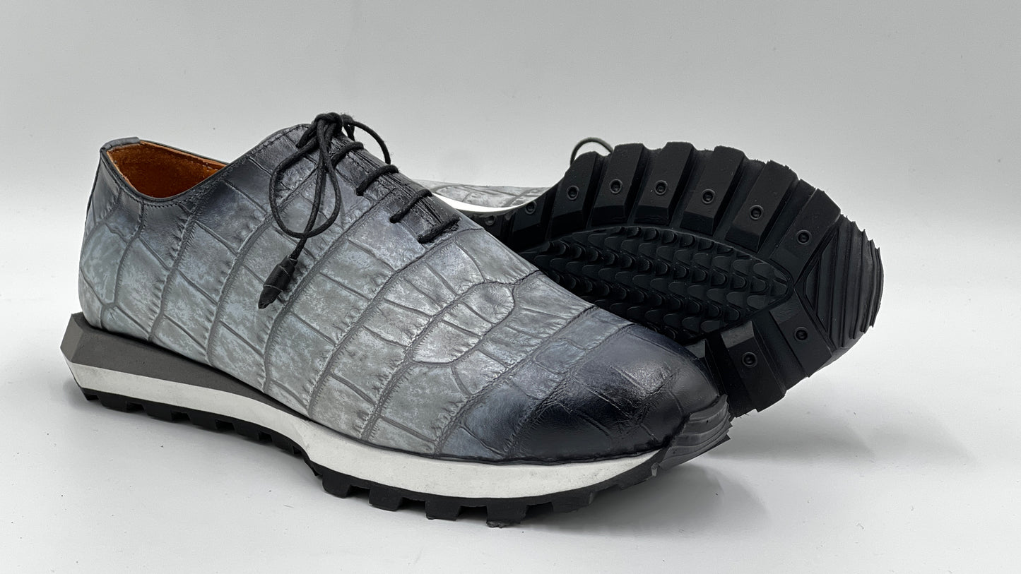 Gri Kroko Baskı Erkek Sneaker Ayakkabı