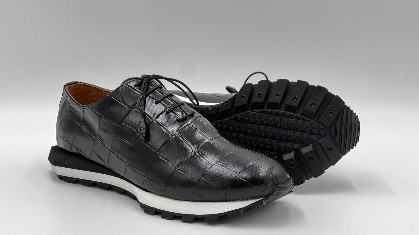 Siyah Kroko Baskı Erkek Sneaker Ayakkabı
