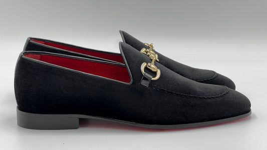 Siyah Kadife Erkek Kösele Taban Loafer