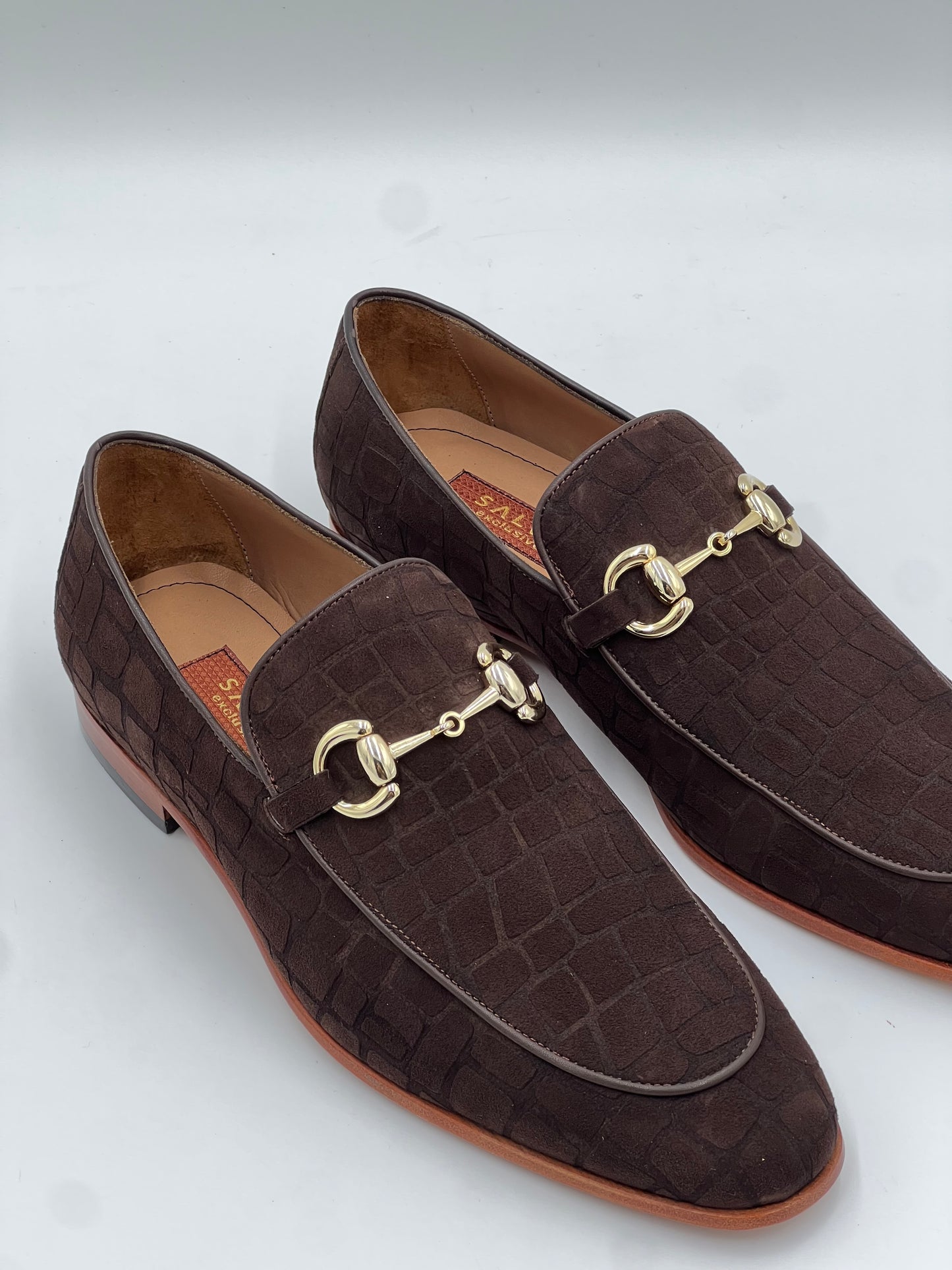 Kahverengi Süet Kroko Baskı Kıemızı Kösele Taban Erkek Ayakkabı