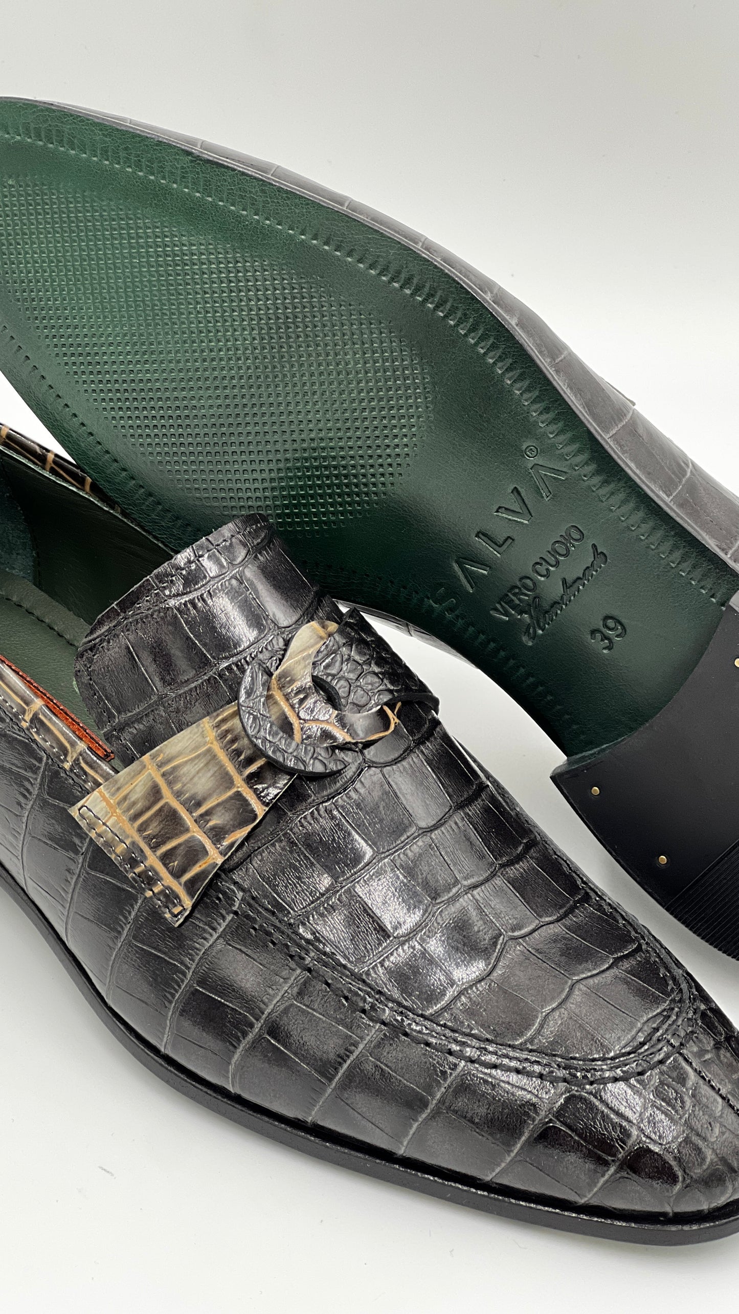 Siyah Kroko Baskı Yeşil Kösele Taban Erkek Loafer Ayakkabı