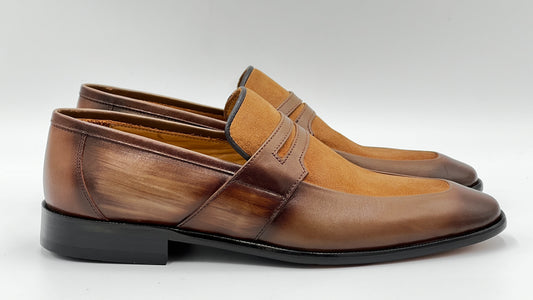 Loafer Kahverengi El boyama Süet Kombin Erkek Ayakkabı