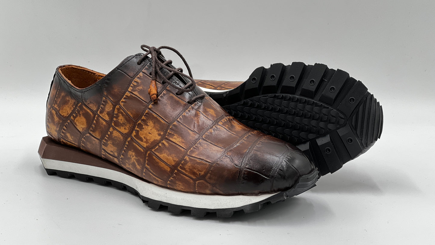 Kahvrengi Kroko Baskı Erkek Sneaker Ayakkabı