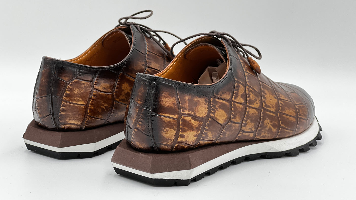 Kahvrengi Kroko Baskı Erkek Sneaker Ayakkabı