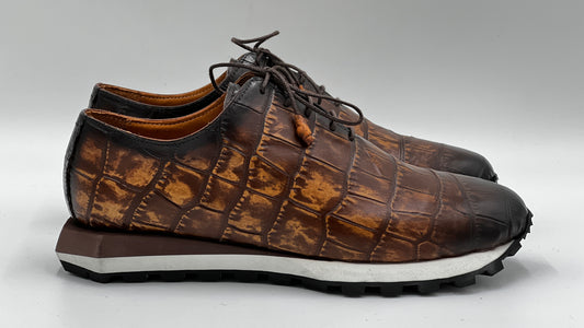 Kahvrengi Kroko Baskı Erkek Sneaker Ayakkabı