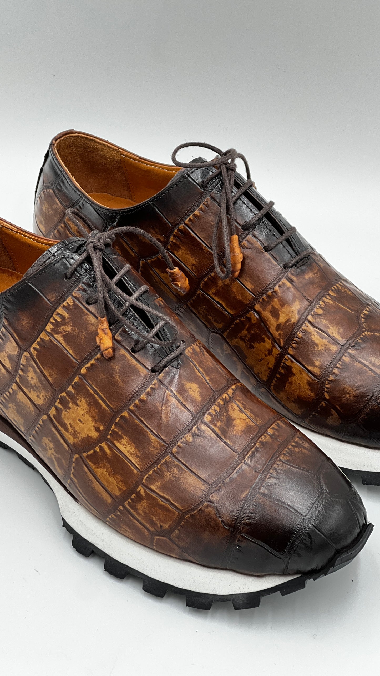 Kahvrengi Kroko Baskı Erkek Sneaker Ayakkabı