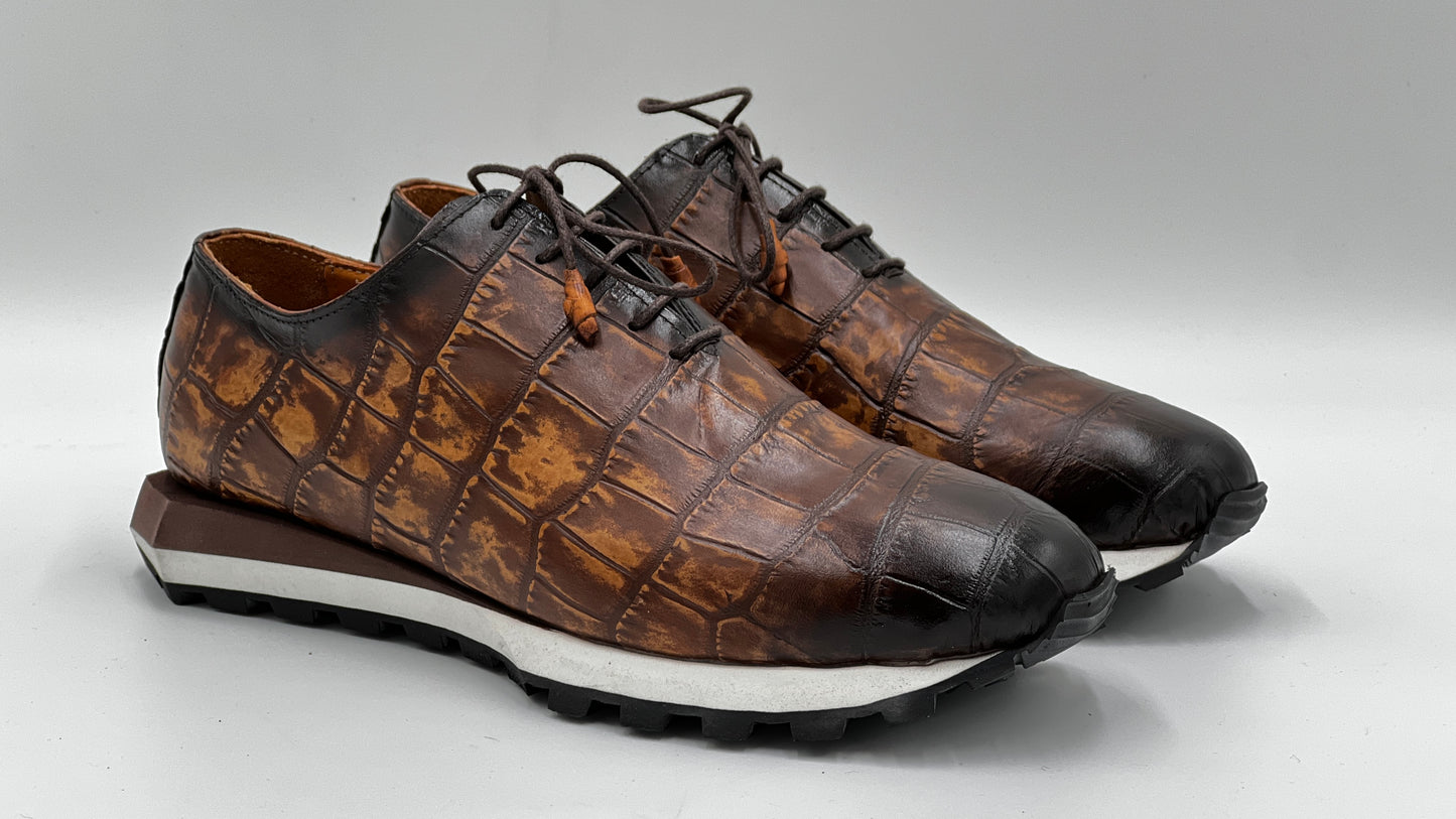 Kahvrengi Kroko Baskı Erkek Sneaker Ayakkabı