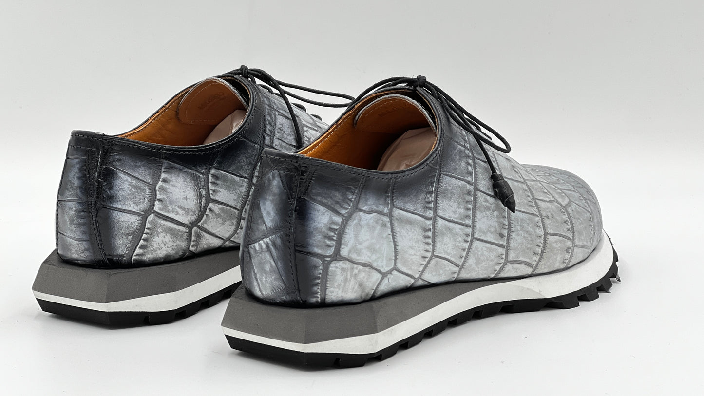 Gri Kroko Baskı Erkek Sneaker Ayakkabı