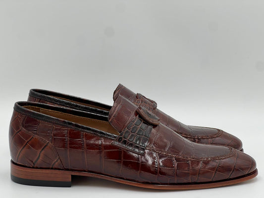 Kahve Kroko Baskı Naturel Kösele Taban Erkek Loafer Ayakkabı