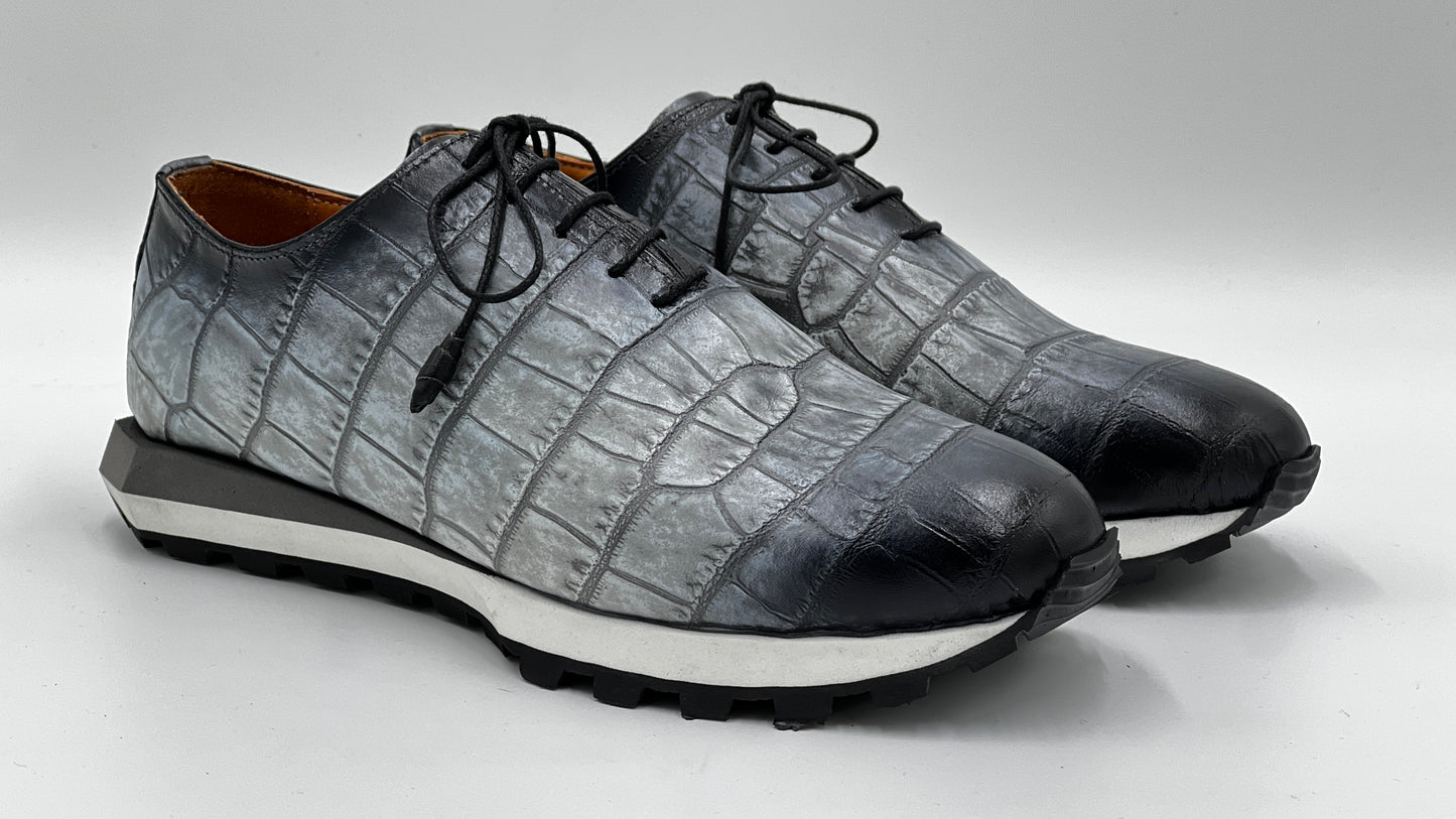 Gri Kroko Baskı Erkek Sneaker Ayakkabı