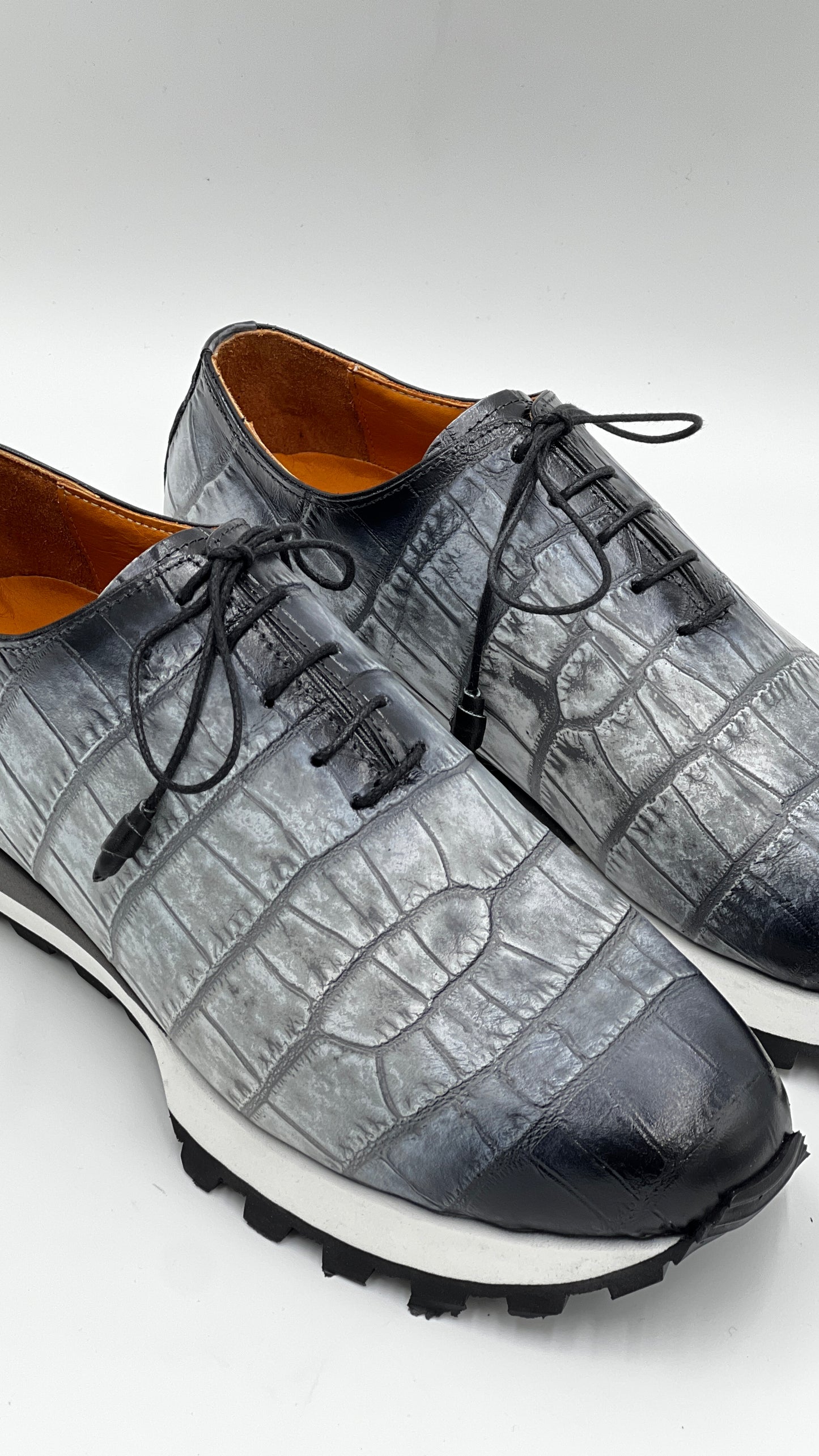 Gri Kroko Baskı Erkek Sneaker Ayakkabı