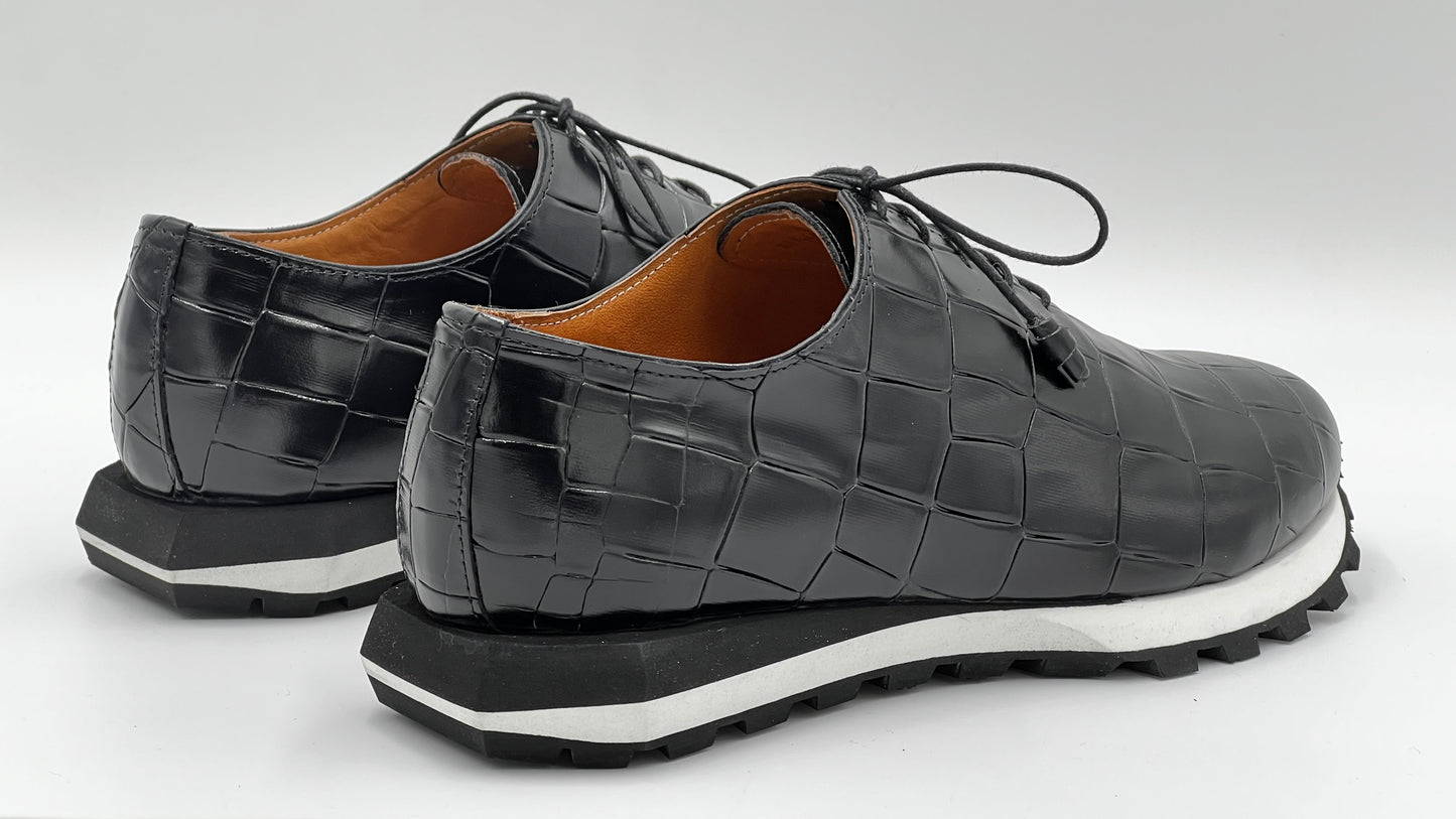 Siyah Kroko Baskı Erkek Sneaker Ayakkabı