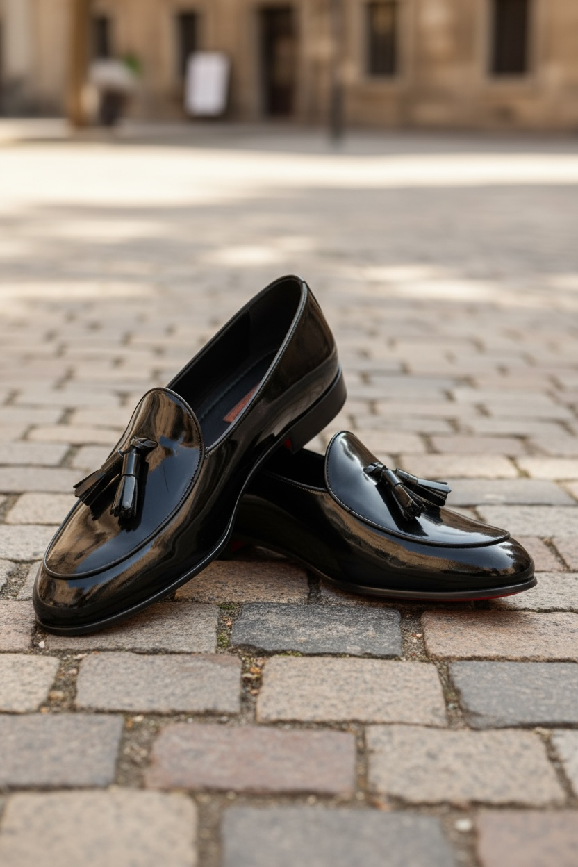 Siyah Deri Rugan Loafer Kırmızı Kösele Taban Erkek Ayakkabı