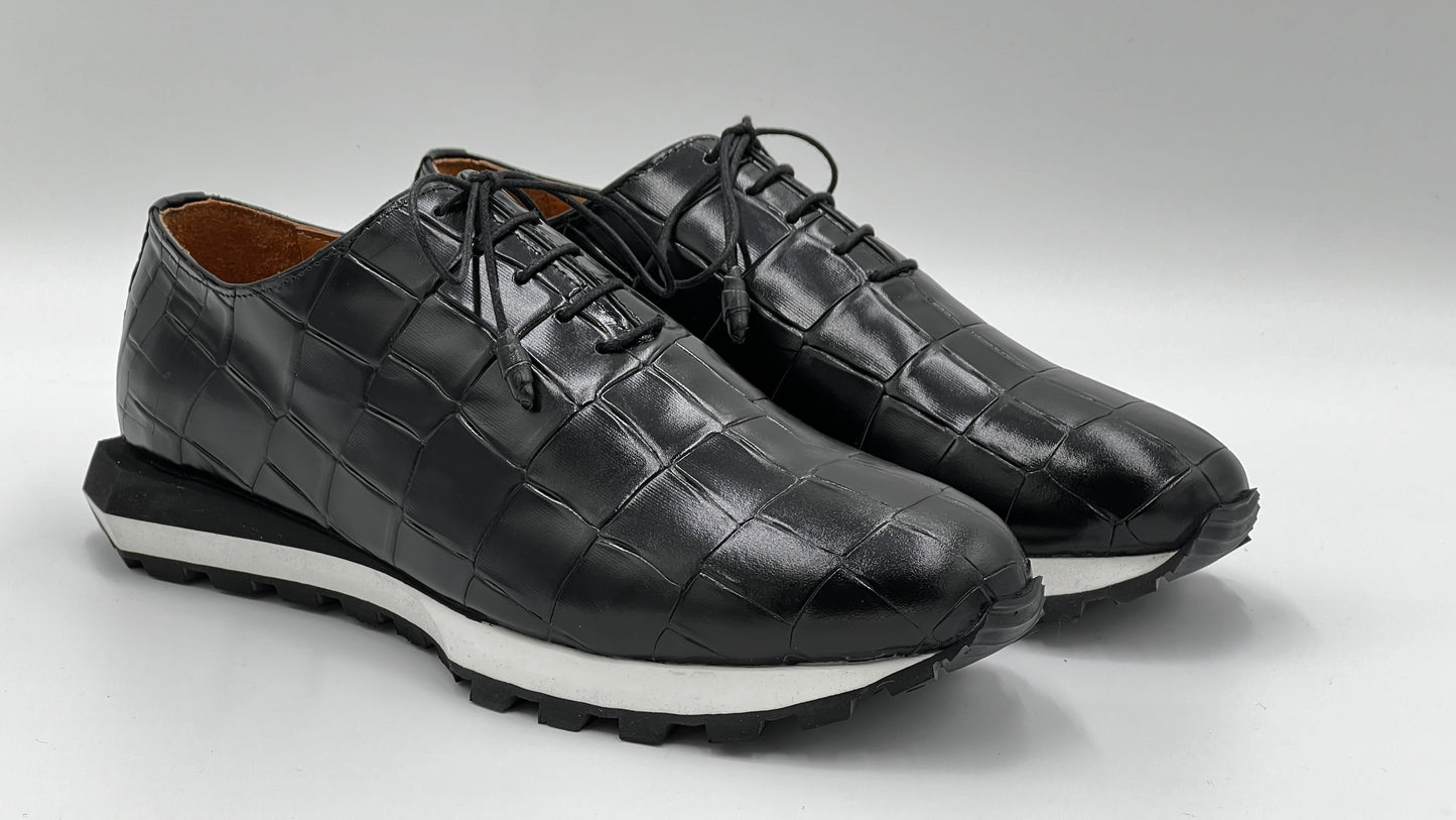 Siyah Kroko Baskı Erkek Sneaker Ayakkabı
