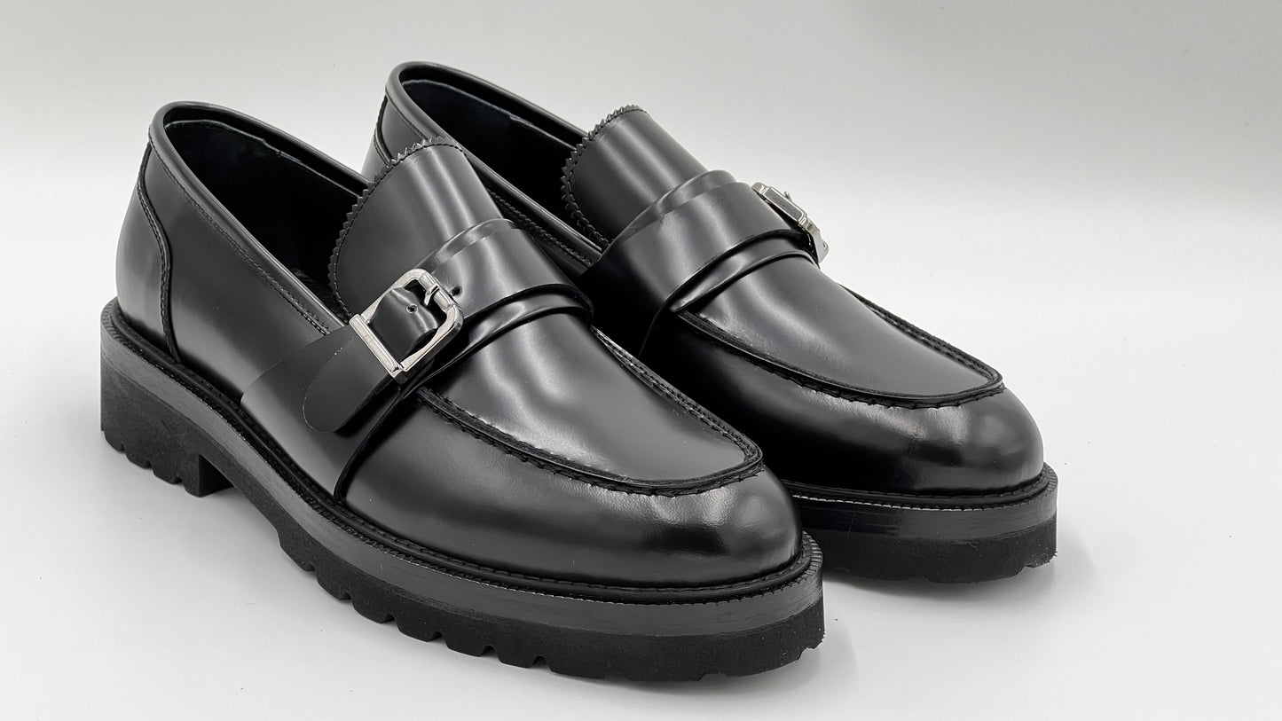 El Yapımı Açma Deri Loafer Kalın Taban Kösele Eva