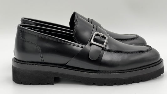 El Yapımı Açma Deri Loafer Kalın Taban Kösele Eva