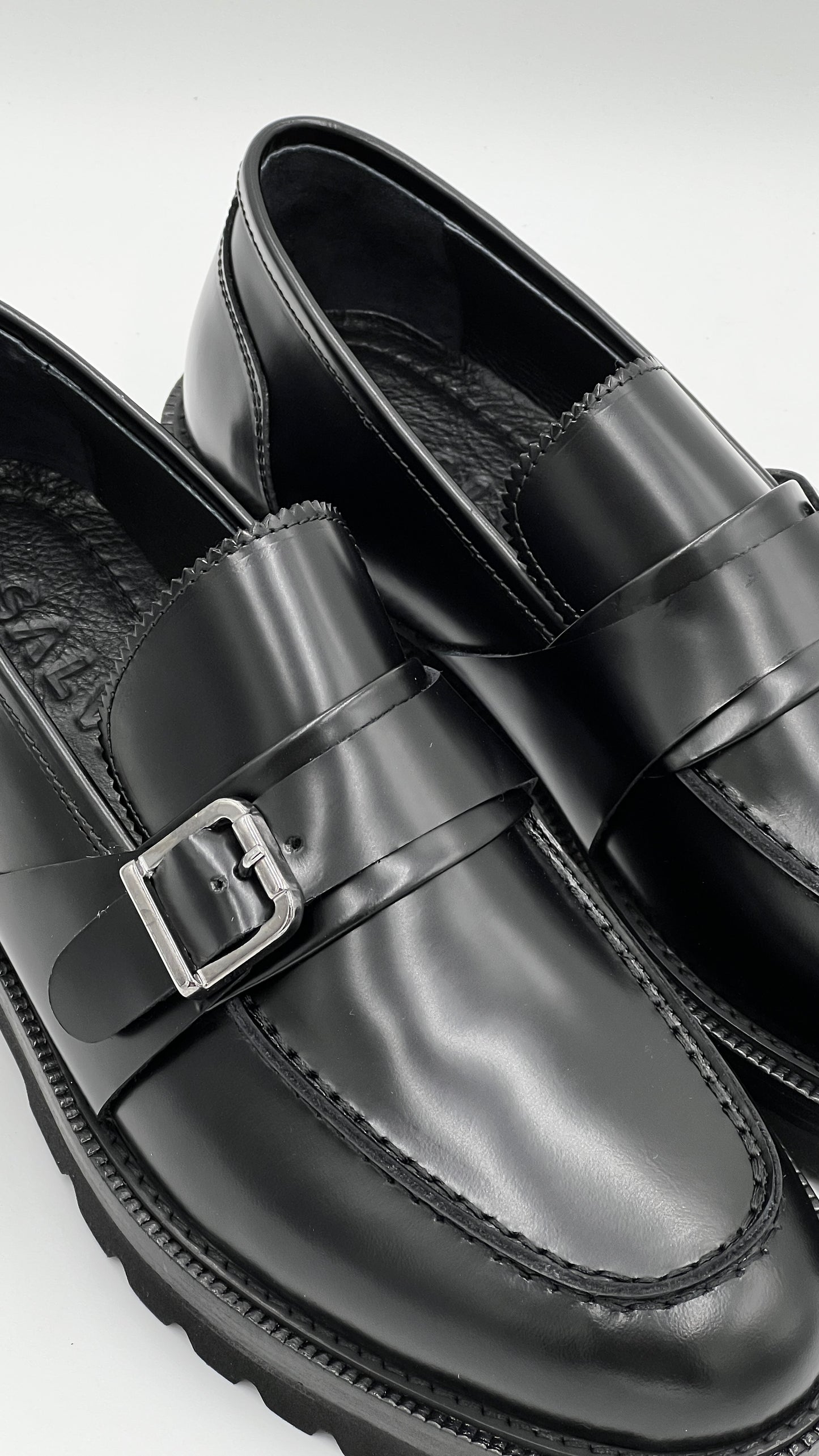 El Yapımı Açma Deri Loafer Kalın Taban Kösele Eva