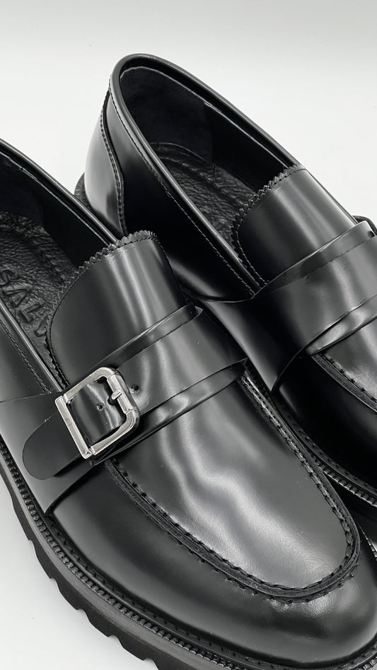 El Yapımı Açma Deri Loafer Kalın Taban Kösele Eva